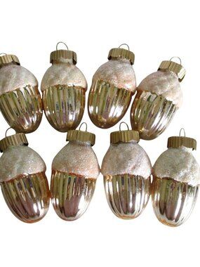 8 Vintage Martha Stewart Acorn Glass Christmas Ornaments with Glittered Caps